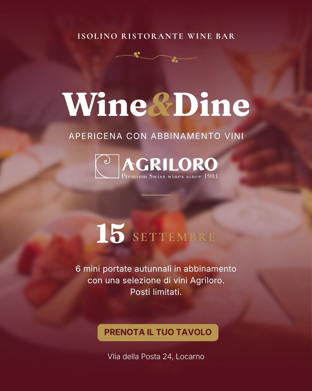 Wine & Dine - Apericena esclusivo con abbinamento vini Agriloro