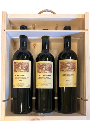 Trois vins dans un coffret en bois