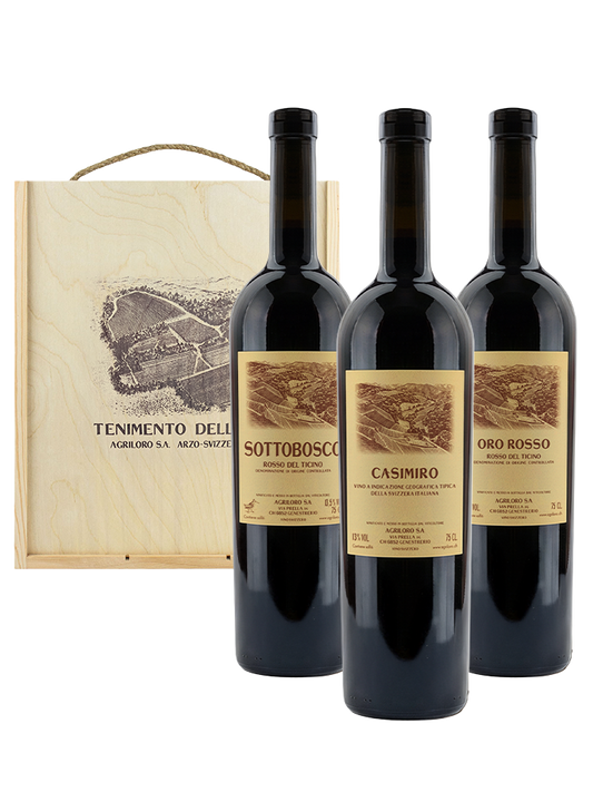 Tris di Vini in Scatola di Legno